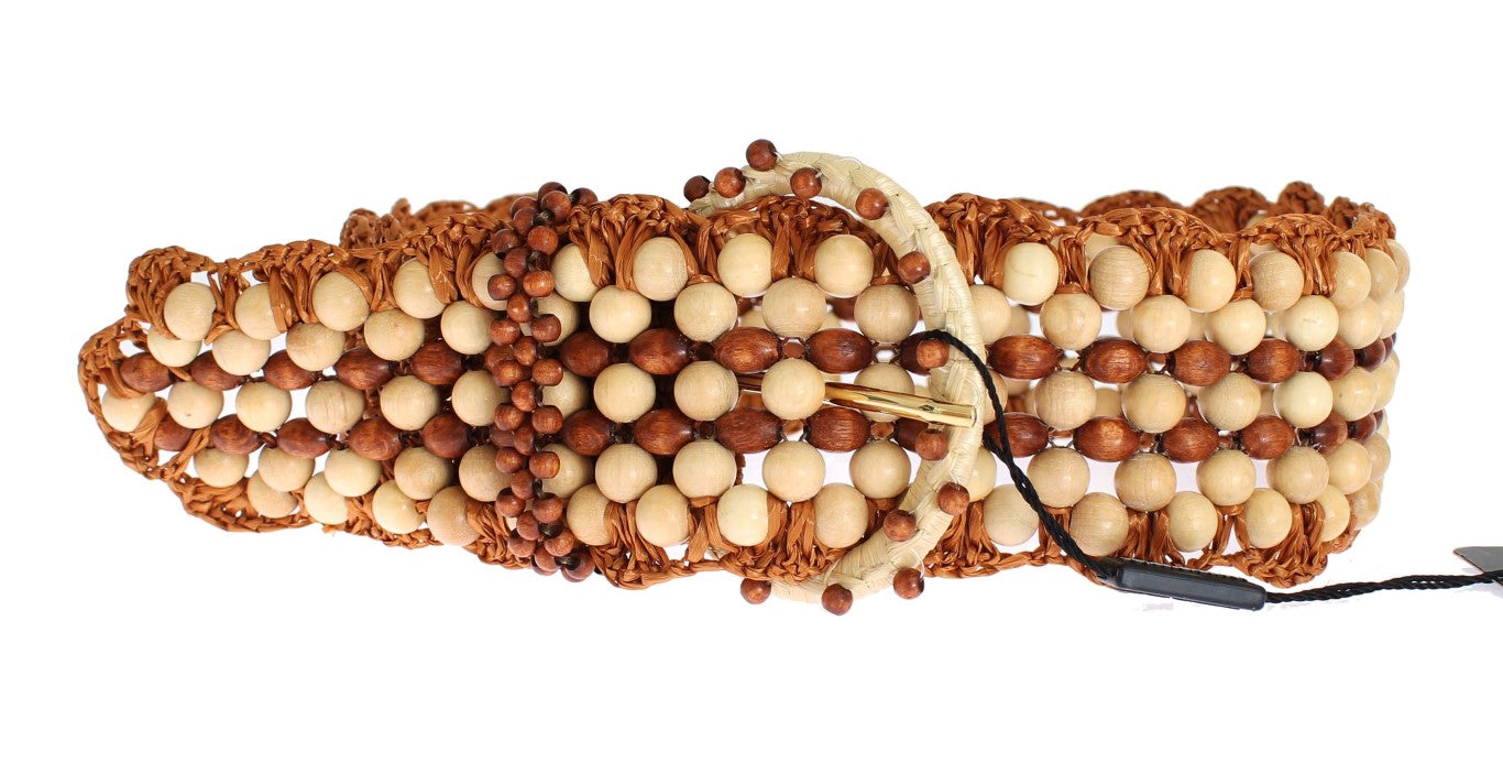 Ceinture large Dolce & Gabbana en raphia marron et perles de bois