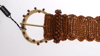 Ceinture large Dolce & Gabbana en raphia marron et perles de bois