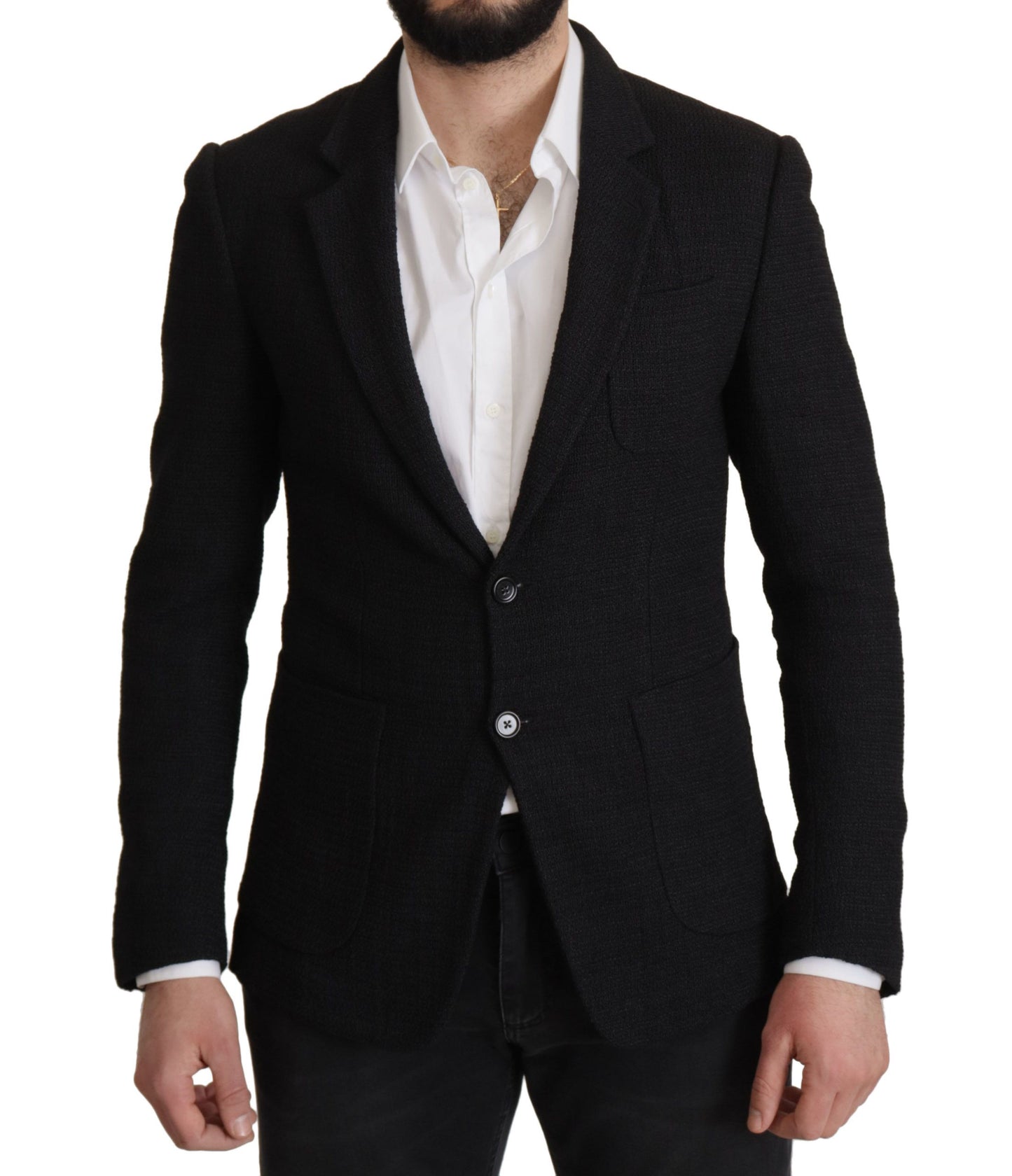Dolce & Gabbana Manteau Blazer Homme Noir à Boutonnage Simple