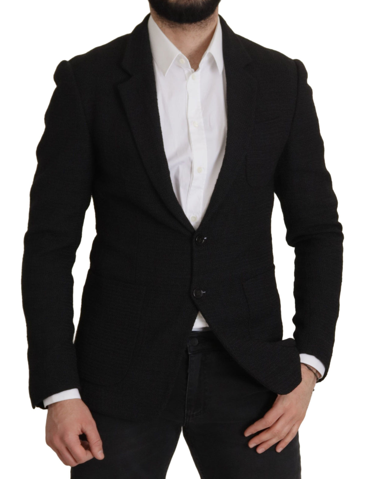 Dolce & Gabbana Manteau Blazer Homme Noir à Boutonnage Simple