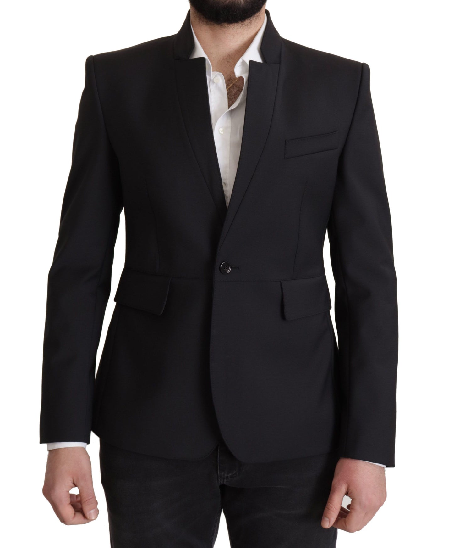 Dolce & Gabbana Manteau en laine noire à simple boutonnage pour homme