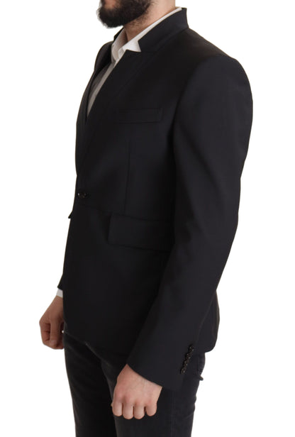 Dolce & Gabbana Manteau en laine noire à simple boutonnage pour homme