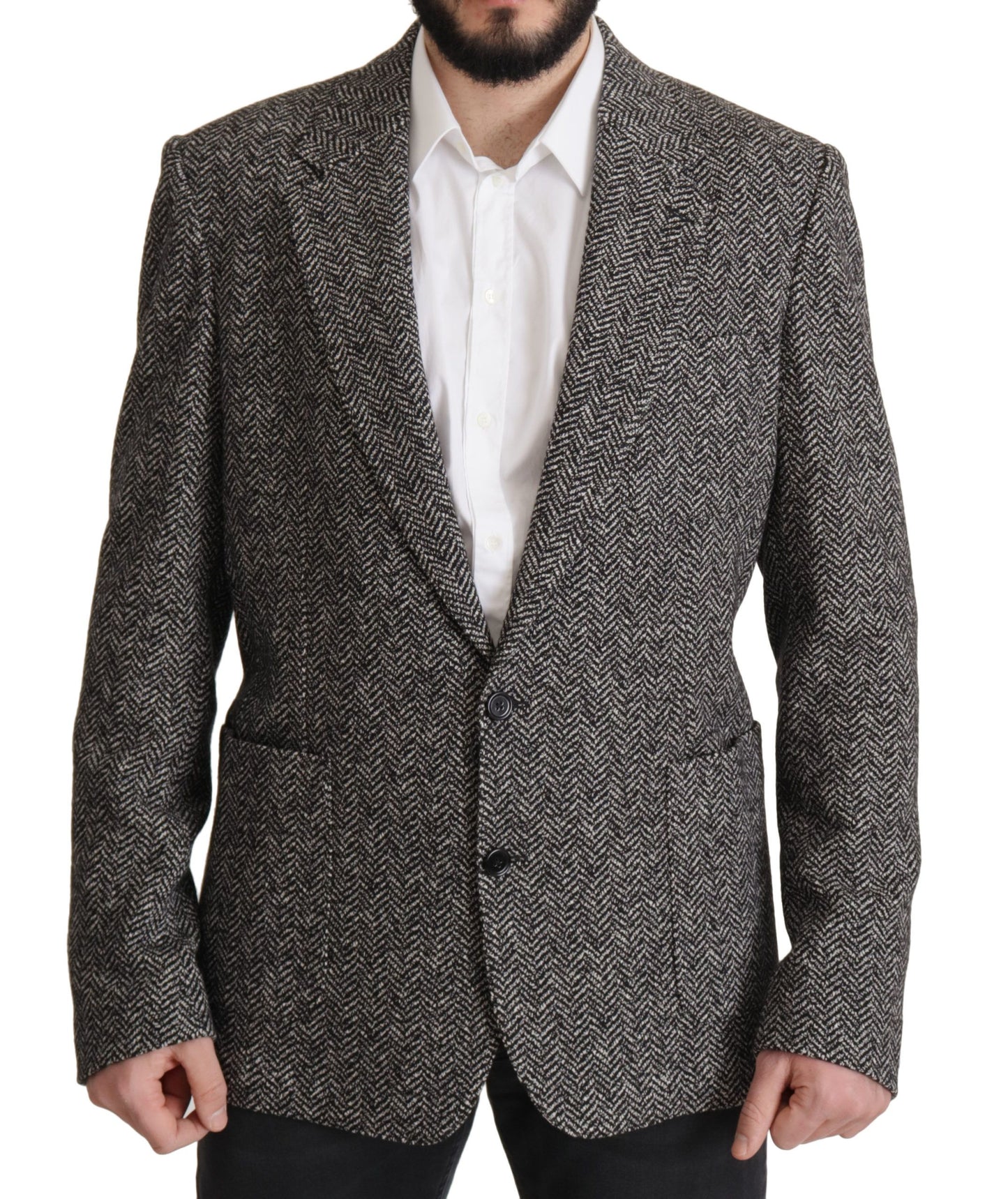 Blazer Dolce & Gabbana gris en coton fantaisie à simple boutonnage