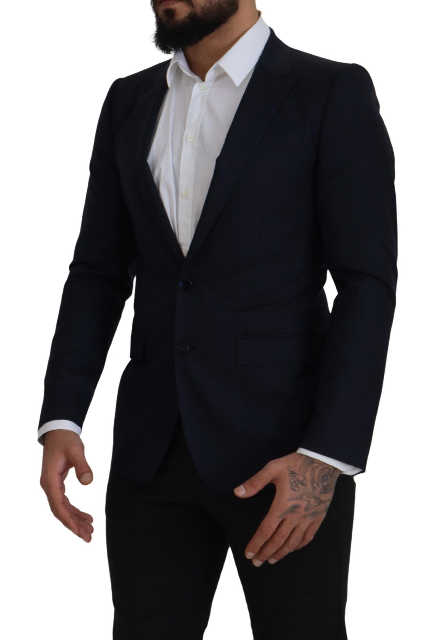 Blazer Manteau Droit en Laine Bleu Dolce & Gabbana
