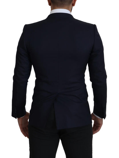 Blazer Manteau Droit en Laine Bleu Dolce & Gabbana