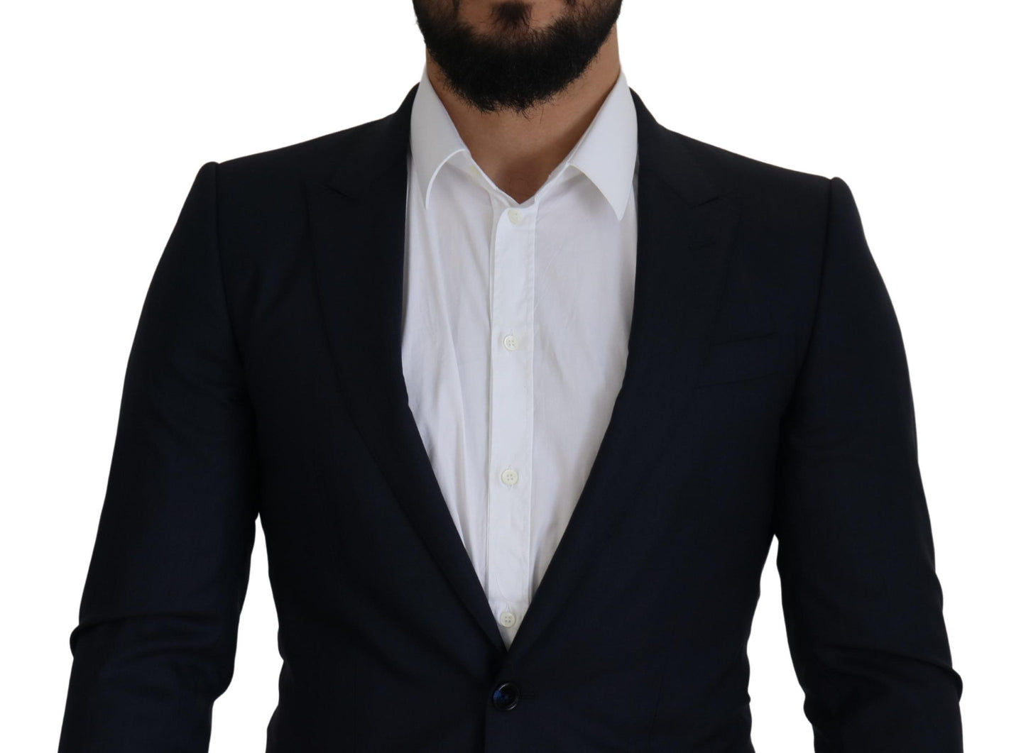 Blazer Manteau Droit en Laine Bleu Dolce & Gabbana