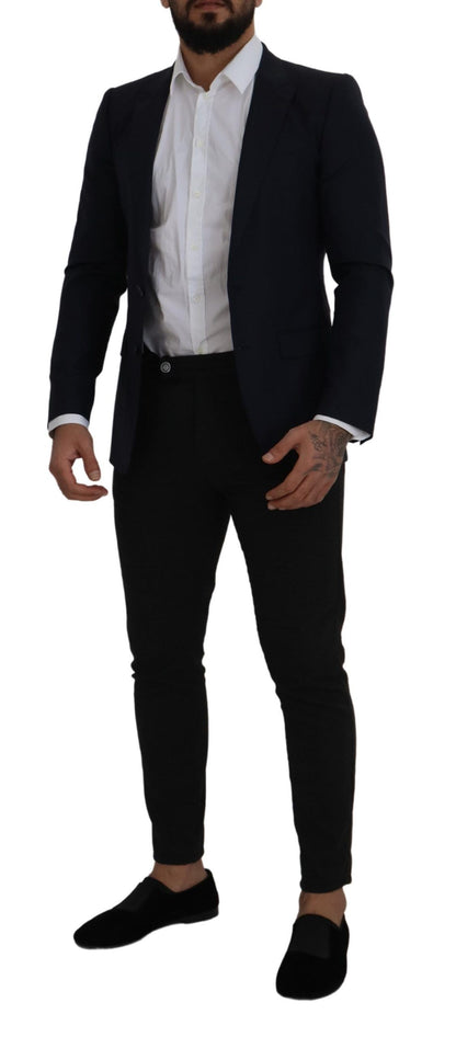 Blazer Manteau Droit en Laine Bleu Dolce & Gabbana