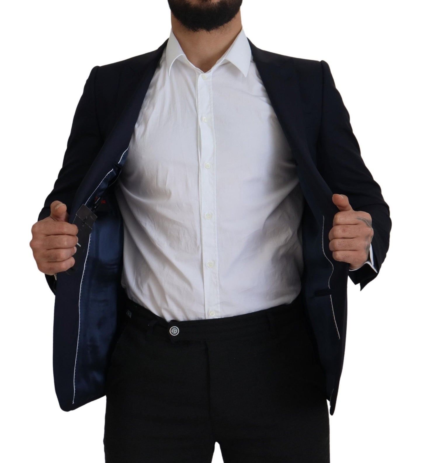 Blazer Manteau Droit en Laine Bleu Dolce & Gabbana