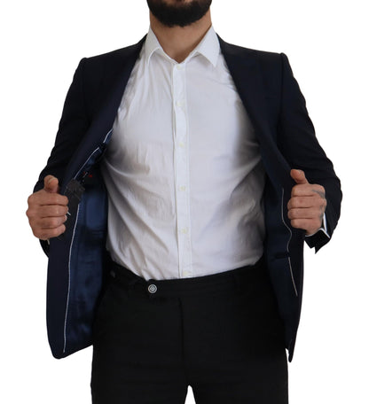 Blazer Manteau Droit en Laine Bleu Dolce & Gabbana