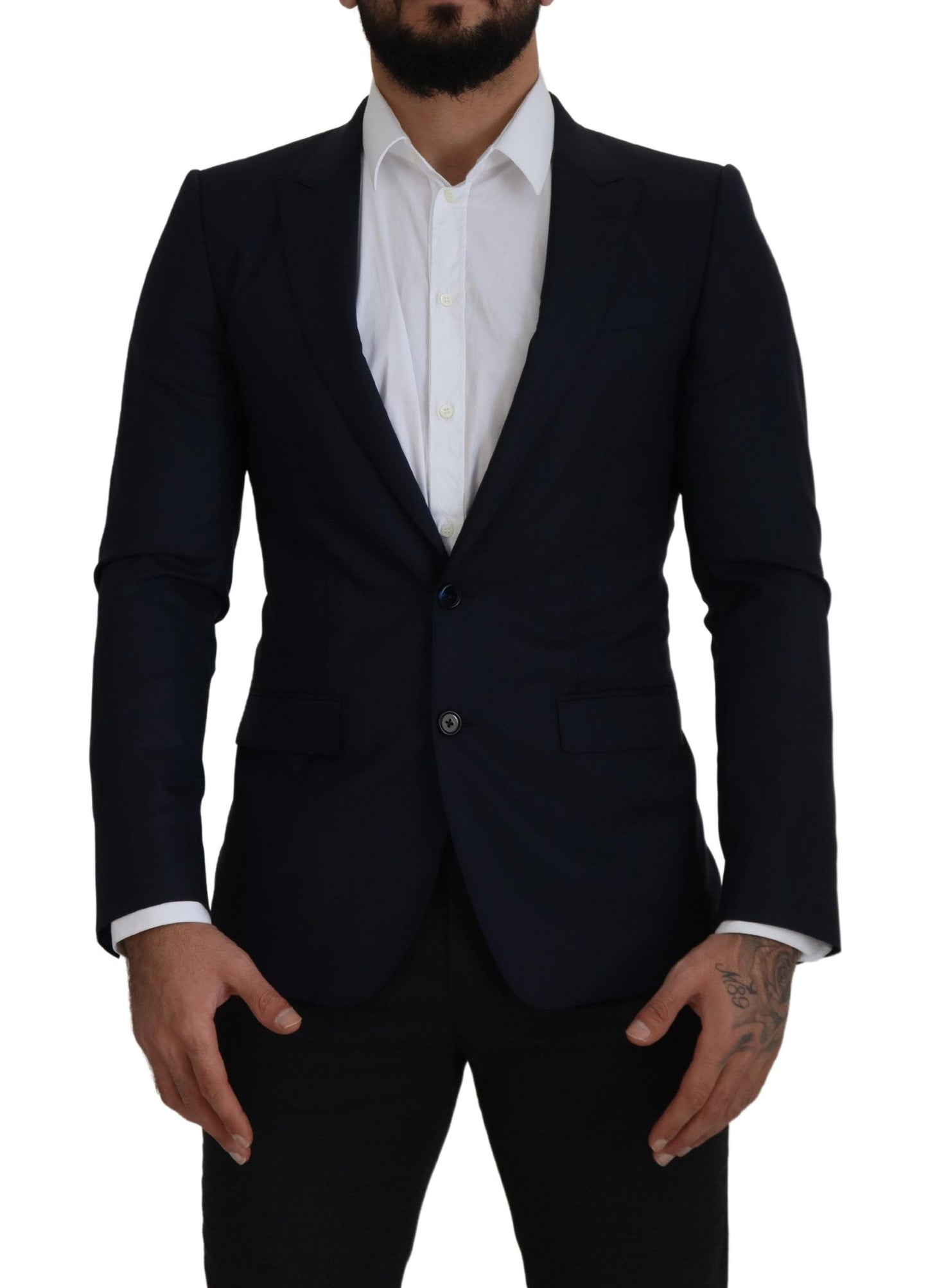 Blazer Manteau Droit en Laine Bleu Dolce & Gabbana