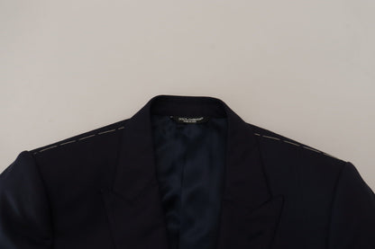 Blazer Manteau Droit en Laine Bleu Dolce & Gabbana