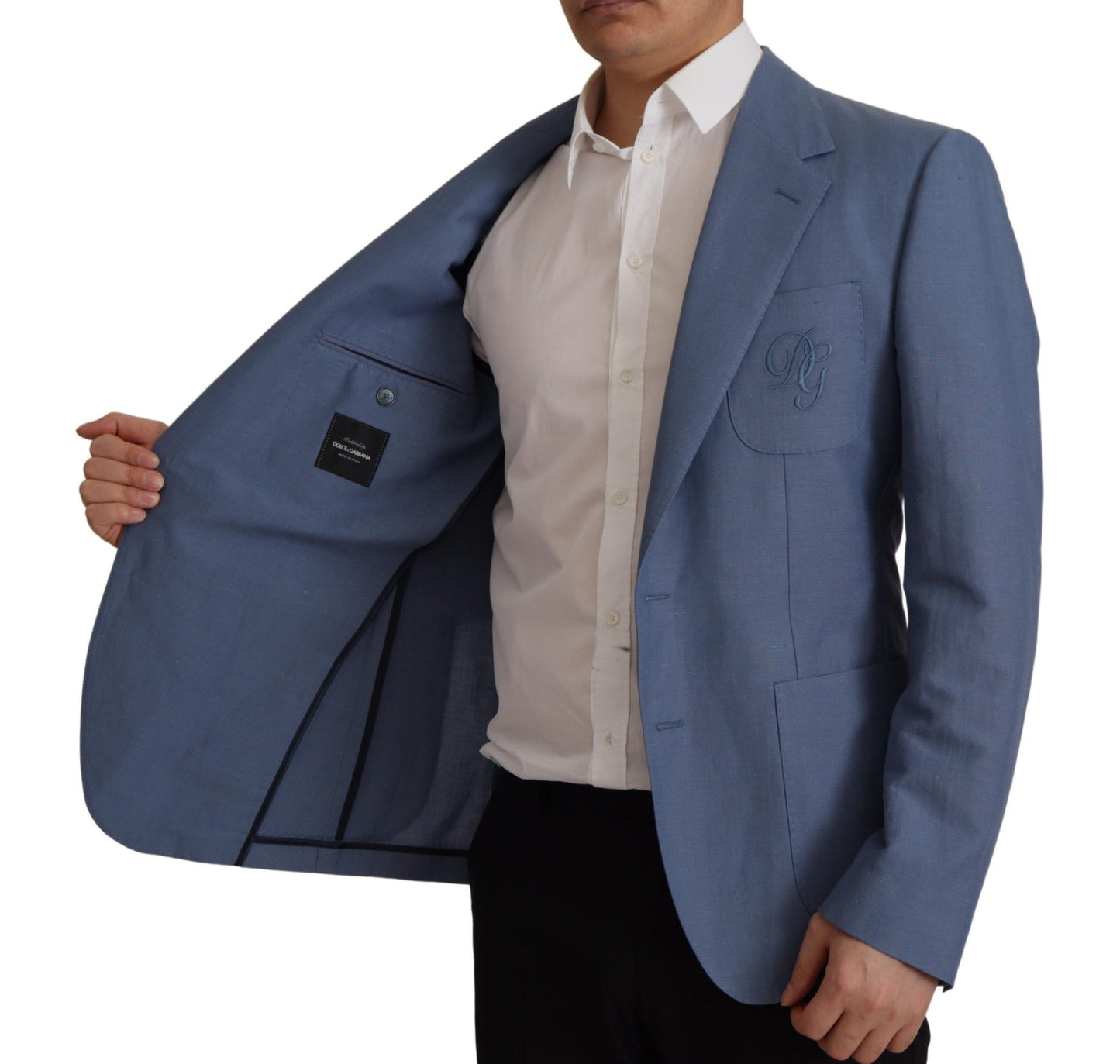Veste Blazer Bleu Droite à Logo Dolce & Gabbana