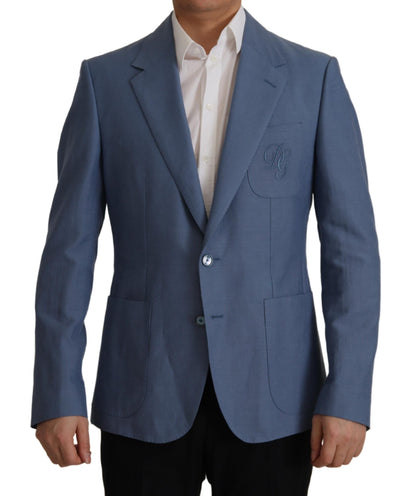 Veste Blazer Bleu Droite à Logo Dolce & Gabbana
