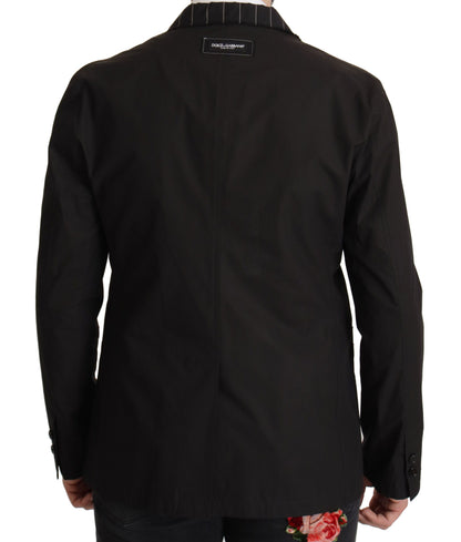 Veste de blazer Dolce & Gabbana noire en coton à simple boutonnage