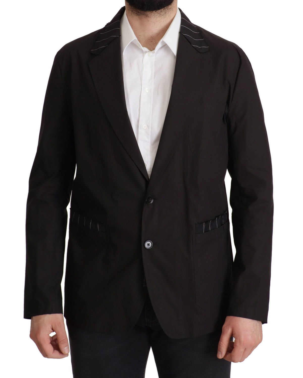 Veste de blazer Dolce & Gabbana noire en coton à simple boutonnage