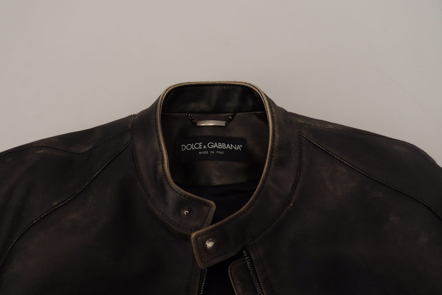 Blouson motard en cuir noir zippé Dolce & Gabbana