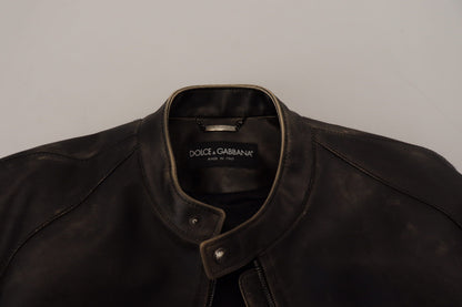 Blouson motard en cuir noir zippé Dolce & Gabbana