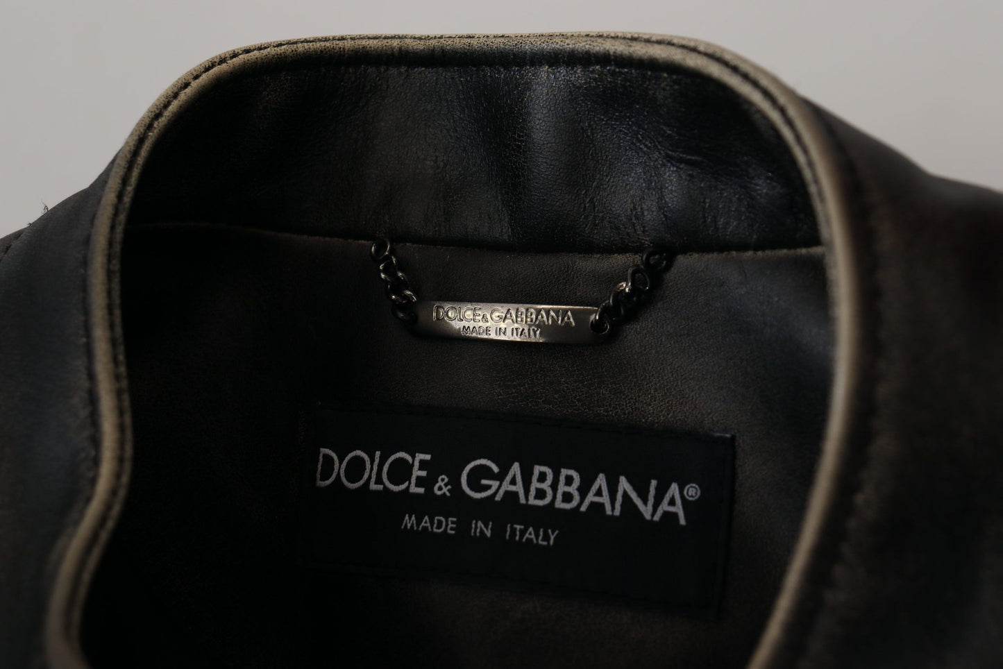 Blouson motard en cuir noir zippé Dolce & Gabbana