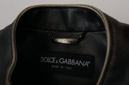 Blouson motard en cuir noir zippé Dolce & Gabbana
