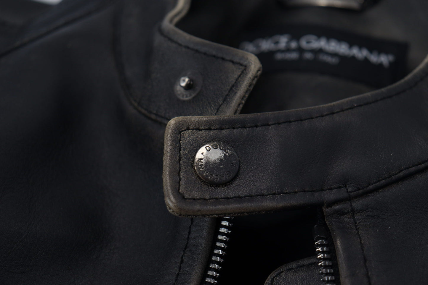 Blouson motard en cuir noir zippé Dolce & Gabbana