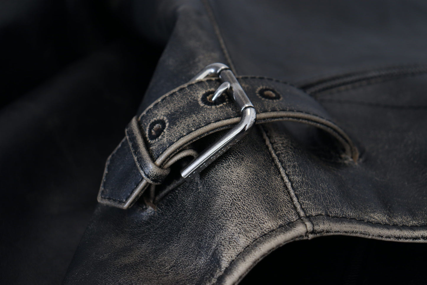 Blouson motard en cuir noir zippé Dolce & Gabbana