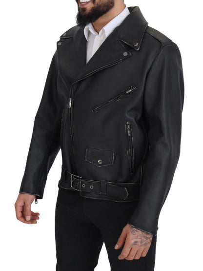 Veste de motard Dolce & Gabbana en cuir noir avec fermeture éclair