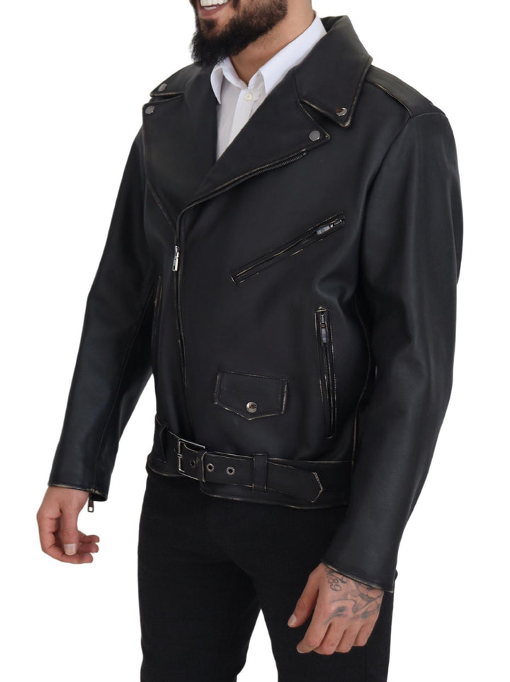 Veste de motard Dolce & Gabbana en cuir noir avec fermeture éclair