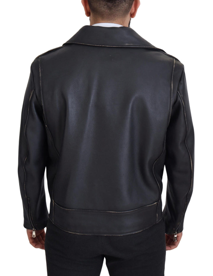 Veste de motard Dolce & Gabbana en cuir noir avec fermeture éclair