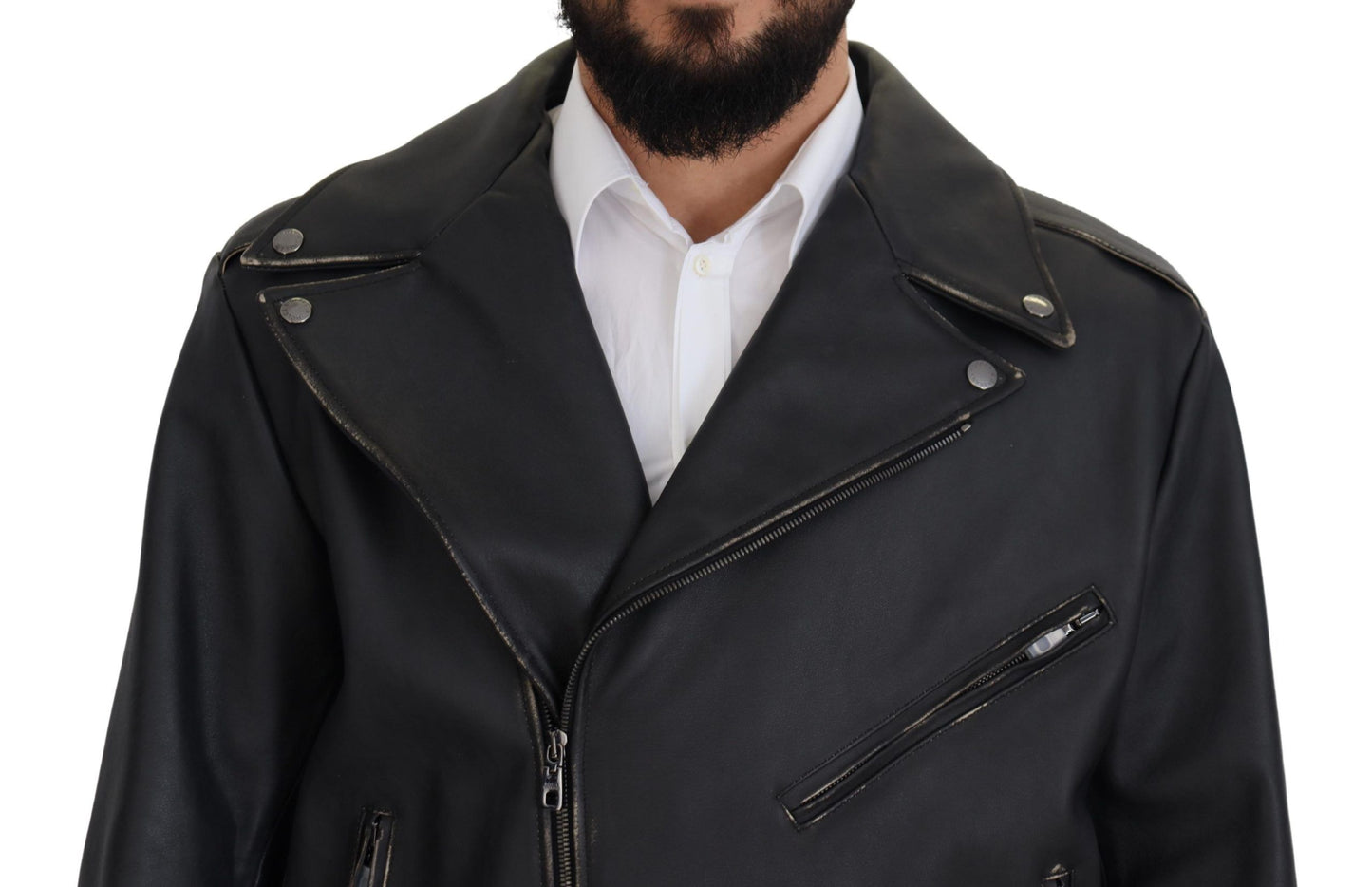 Veste de motard Dolce & Gabbana en cuir noir avec fermeture éclair