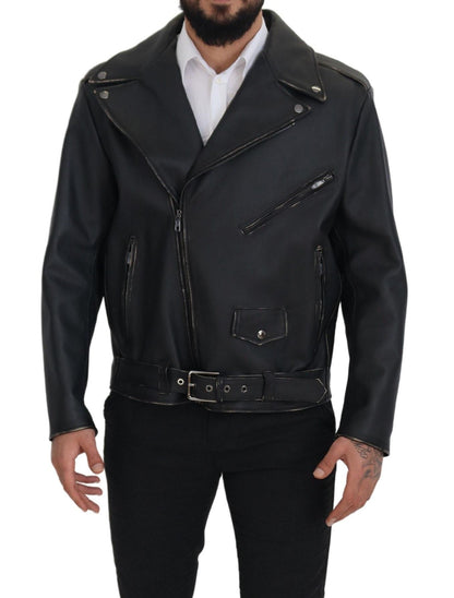 Veste de motard Dolce & Gabbana en cuir noir avec fermeture éclair