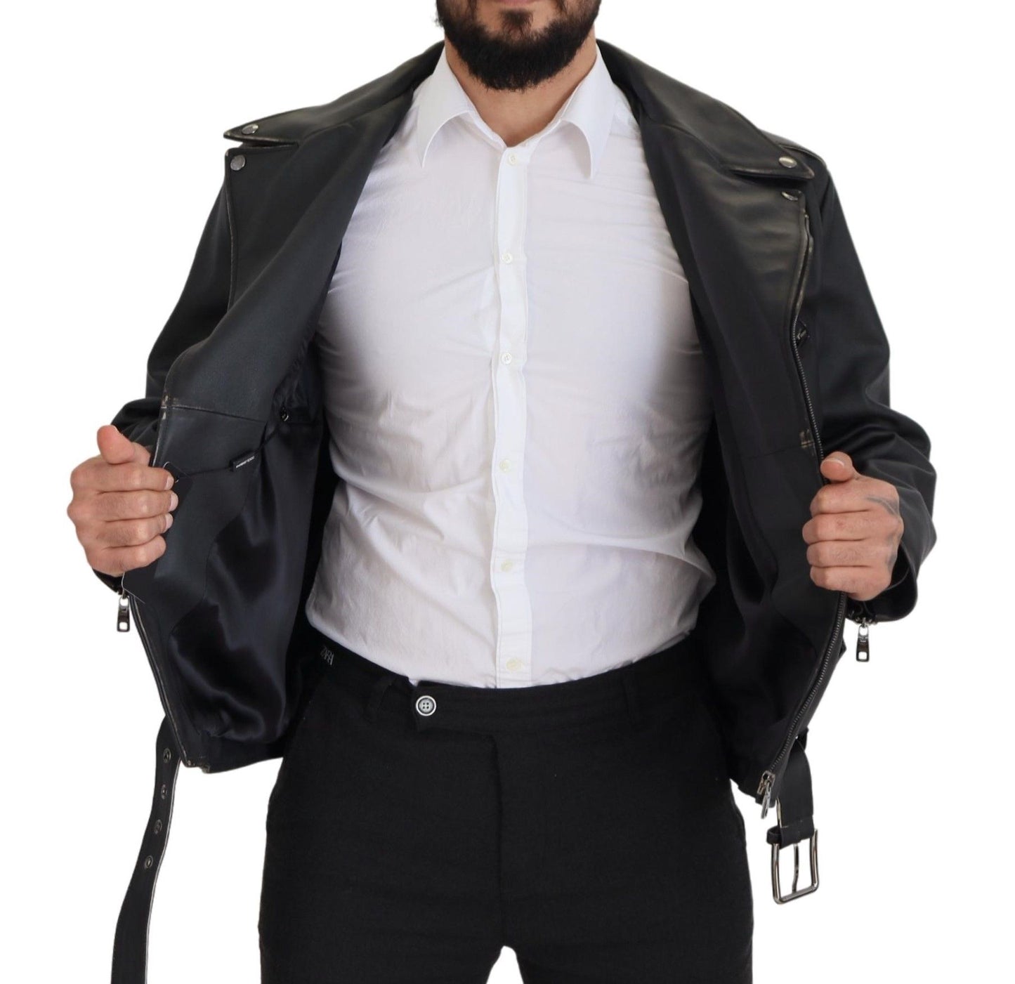 Veste de motard Dolce & Gabbana en cuir noir avec fermeture éclair