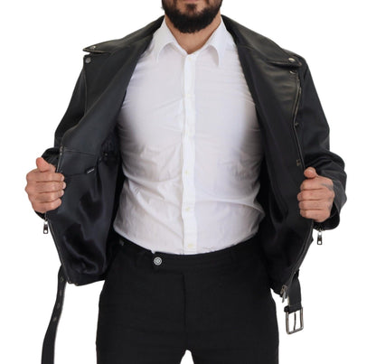 Veste de motard Dolce & Gabbana en cuir noir avec fermeture éclair
