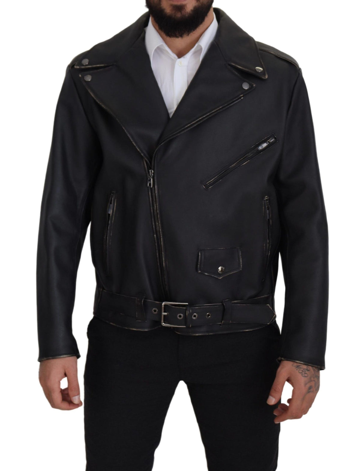 Veste de motard Dolce & Gabbana en cuir noir avec fermeture éclair