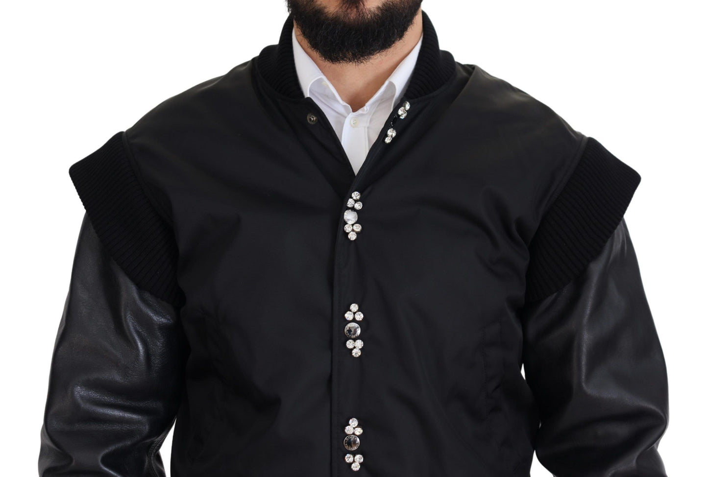Dolce & Gabbana Chaqueta de nailon negro con botones de cristales