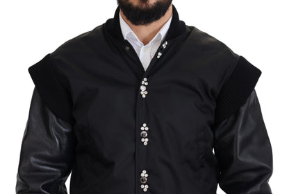 Dolce & Gabbana Chaqueta de nailon negro con botones de cristales