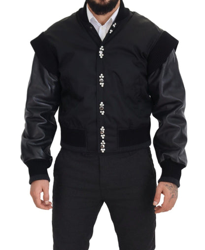 Dolce & Gabbana Chaqueta de nailon negro con botones de cristales