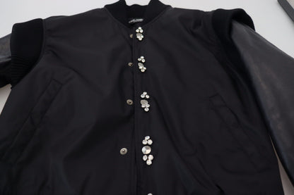 Dolce & Gabbana Chaqueta de nailon negro con botones de cristales