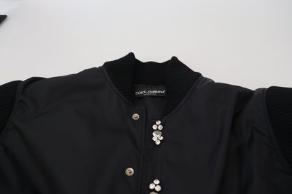 Dolce & Gabbana Chaqueta de nailon negro con botones de cristales