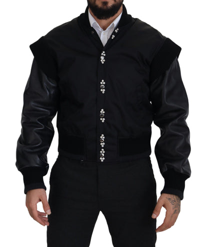 Dolce & Gabbana Chaqueta de nailon negro con botones de cristales