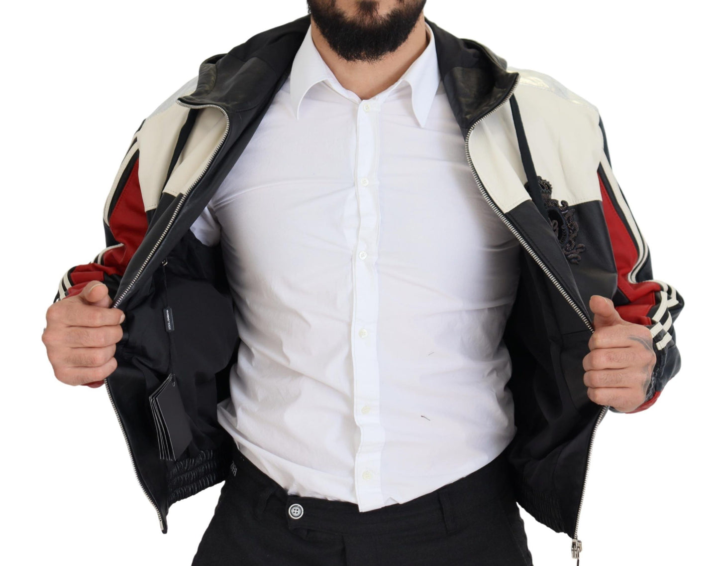Blouson à capuche en cuir noir Dolce & Gabbana