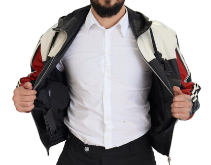 Blouson à capuche en cuir noir Dolce & Gabbana