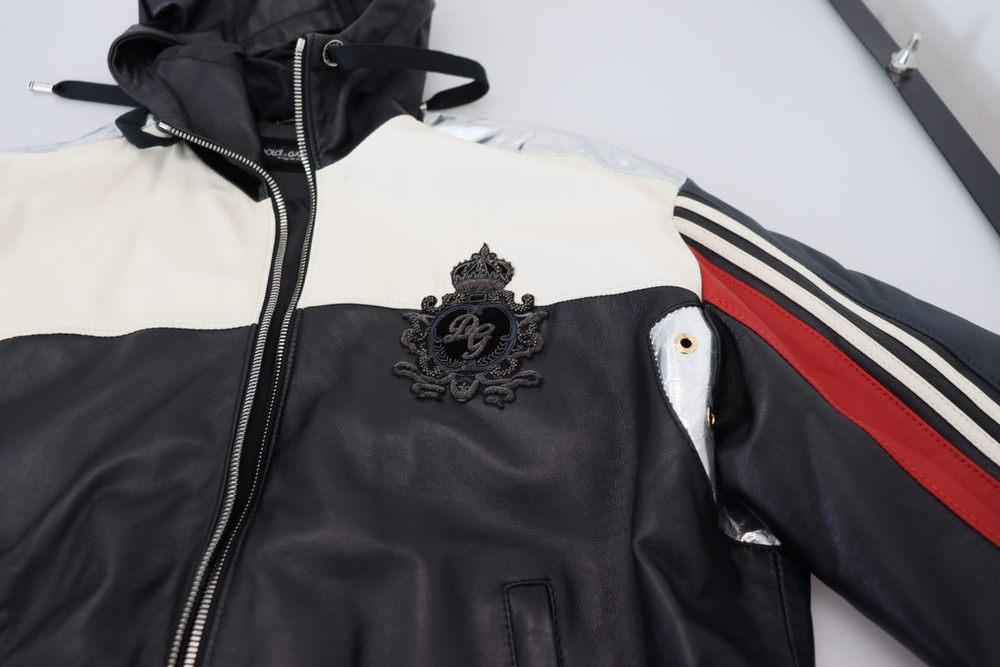 Blouson à capuche en cuir noir Dolce & Gabbana