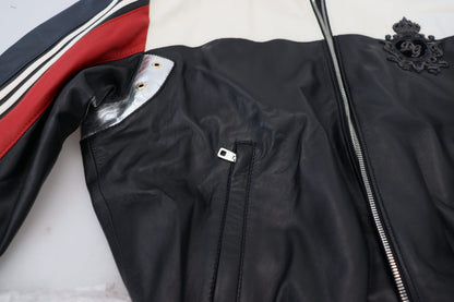 Blouson à capuche en cuir noir Dolce & Gabbana