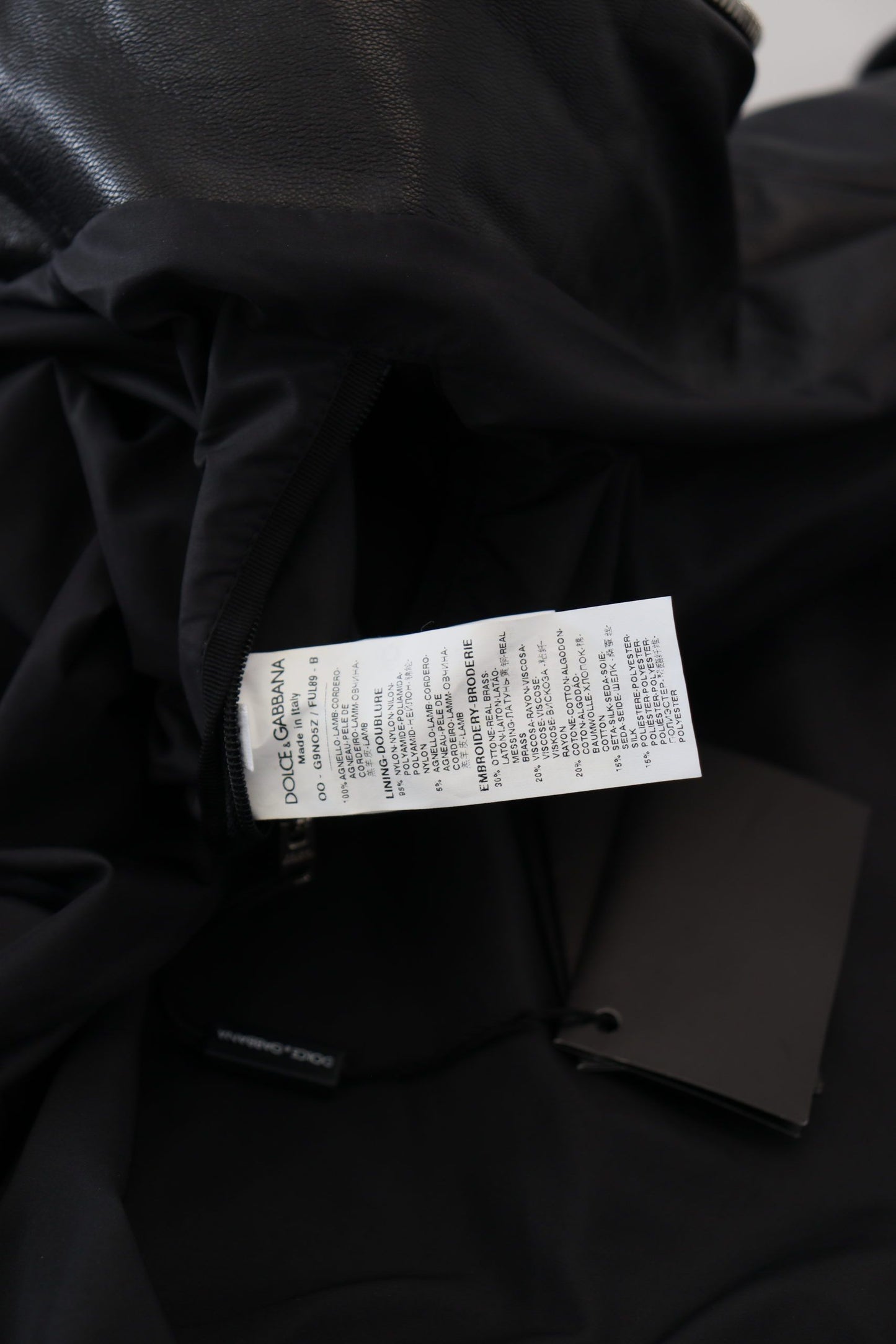 Blouson à capuche en cuir noir Dolce & Gabbana
