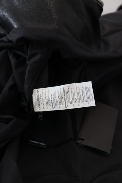 Blouson à capuche en cuir noir Dolce & Gabbana