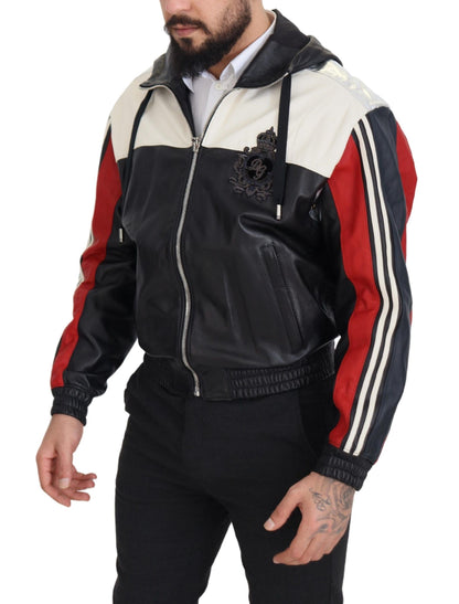 Blouson à capuche en cuir noir Dolce & Gabbana