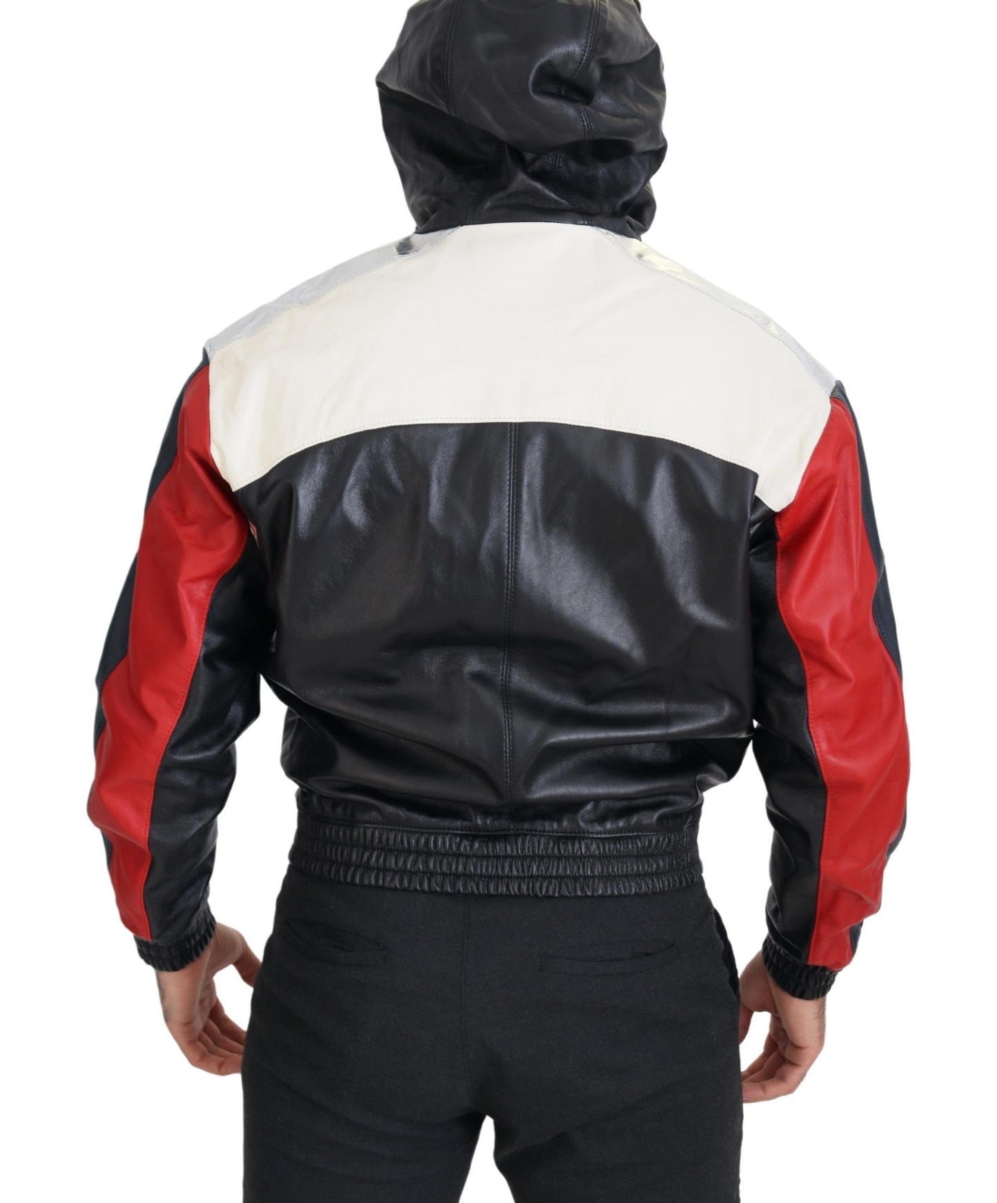 Blouson à capuche en cuir noir Dolce & Gabbana