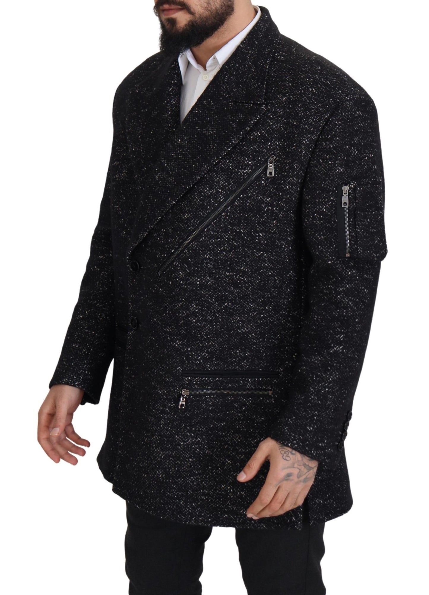 Veste Homme Croisée en Laine Noire Dolce & Gabbana