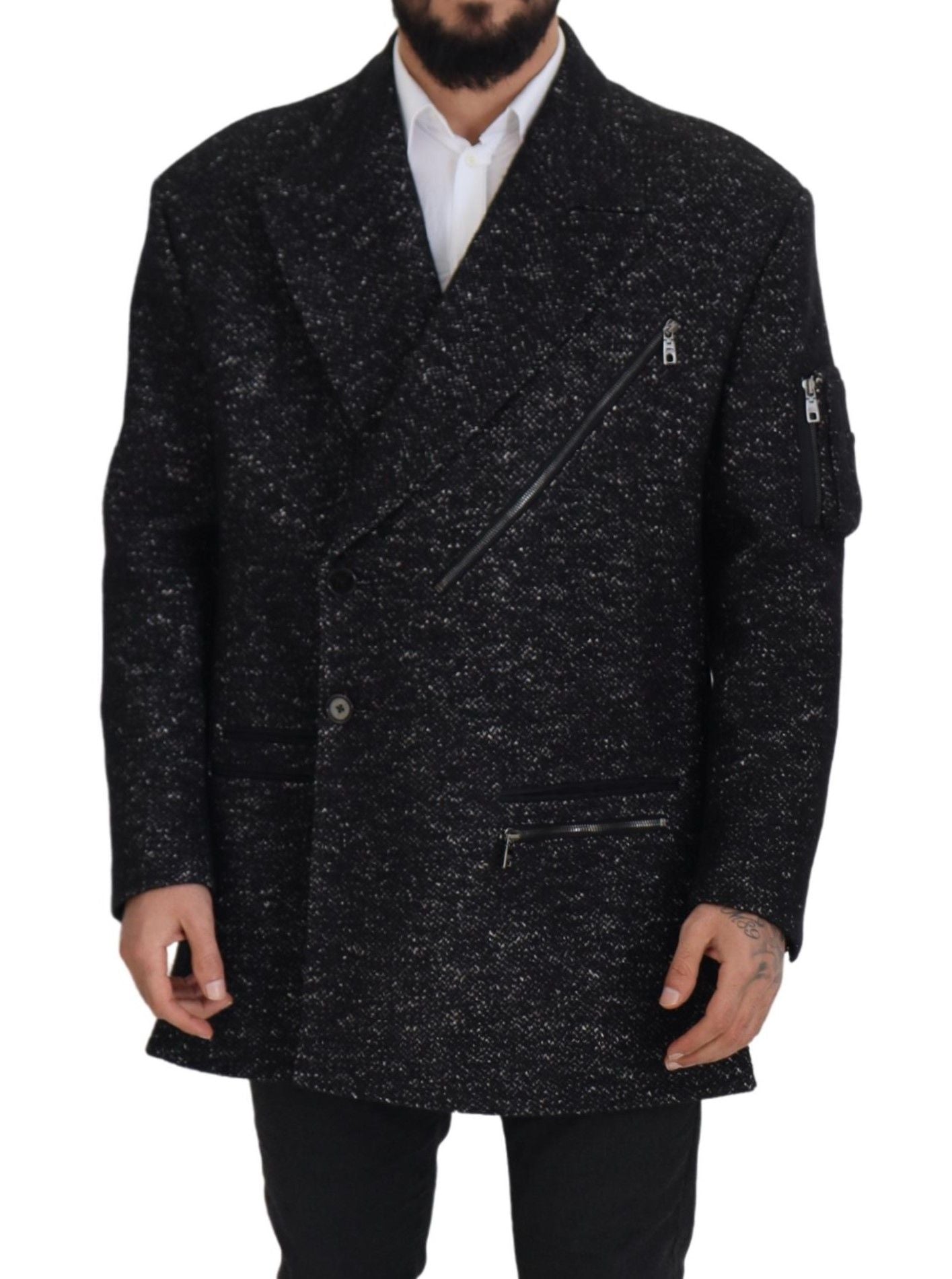 Veste Homme Croisée en Laine Noire Dolce & Gabbana