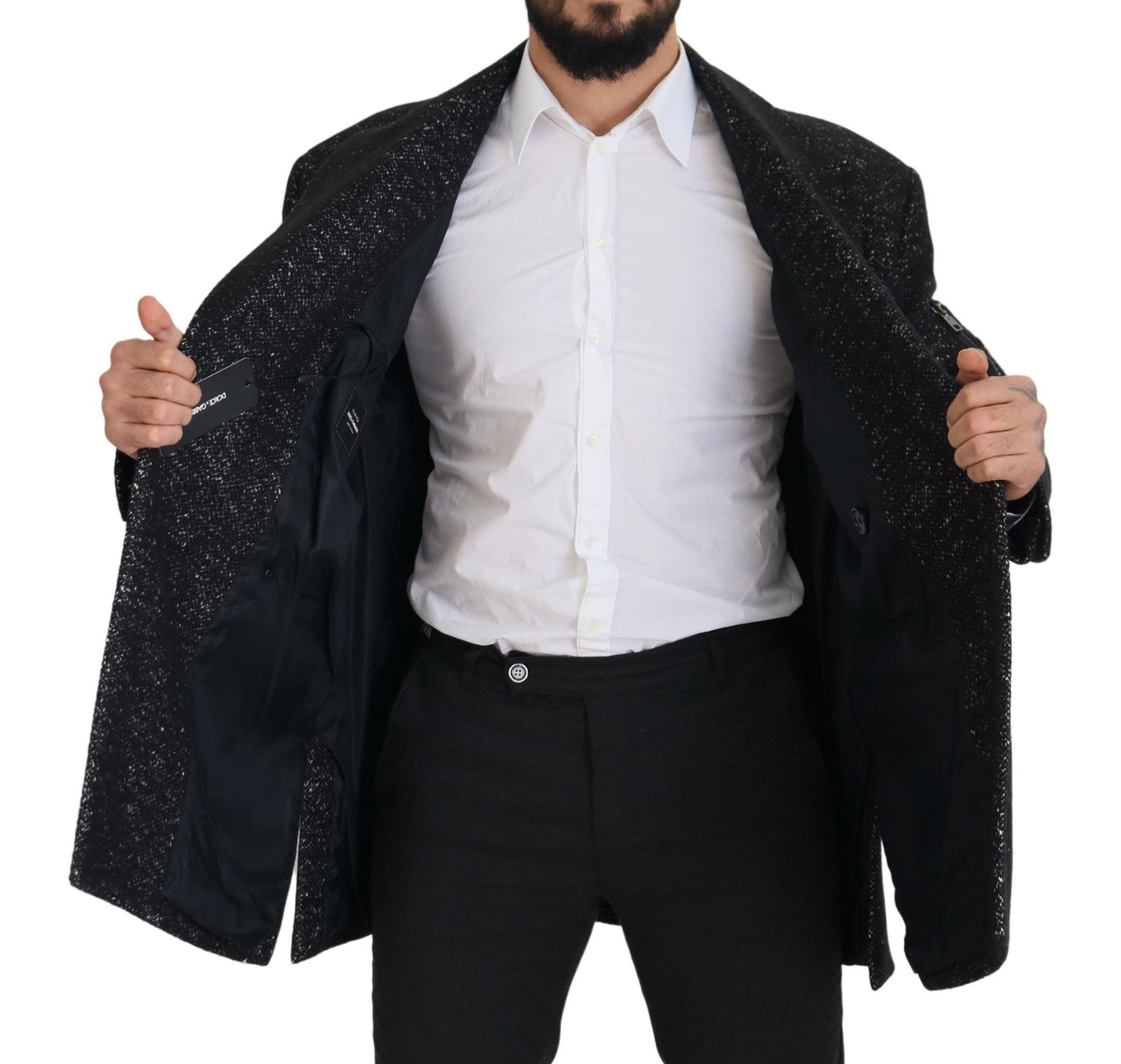 Veste Homme Croisée en Laine Noire Dolce & Gabbana